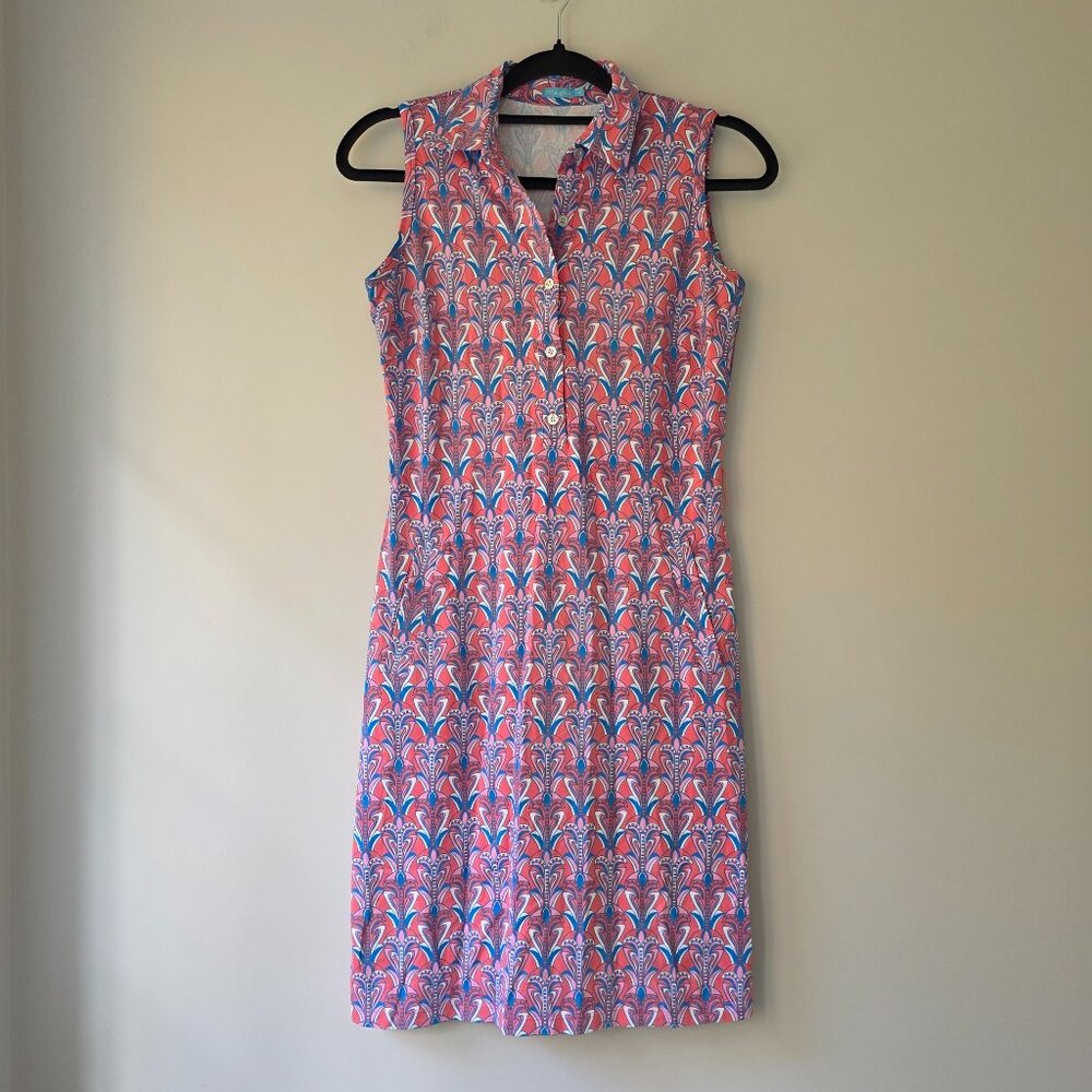J. McLaughlin Sleeveless Polo Dress | XS | Catalina Cloth Geometric Collar EUC
